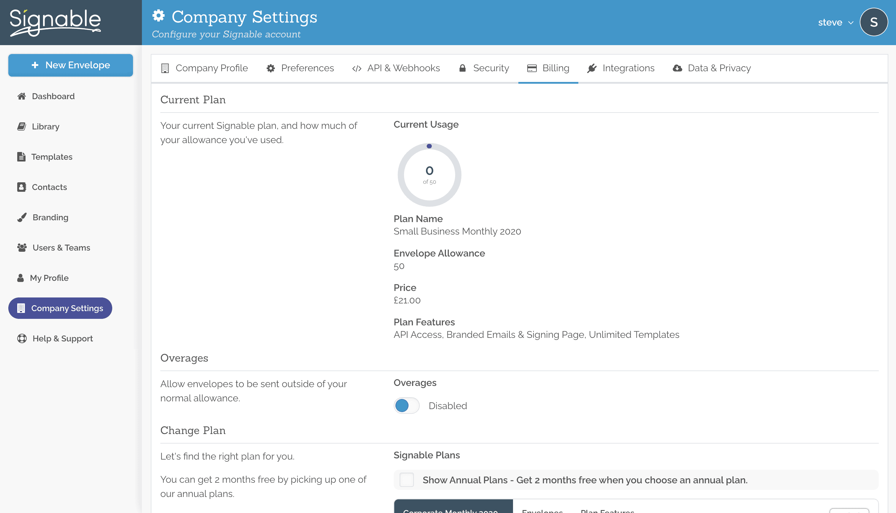 Signable dashboard