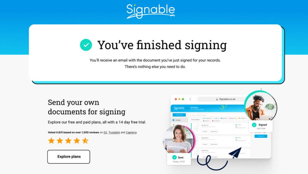 Screenshot of Signable's signing page