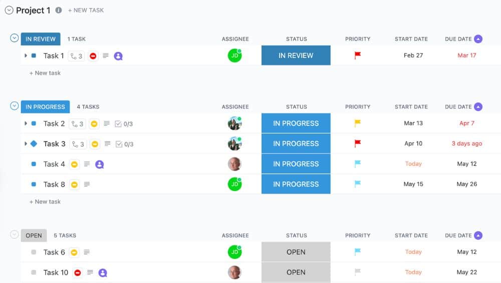 Screenshot of clickup's task manager automation software