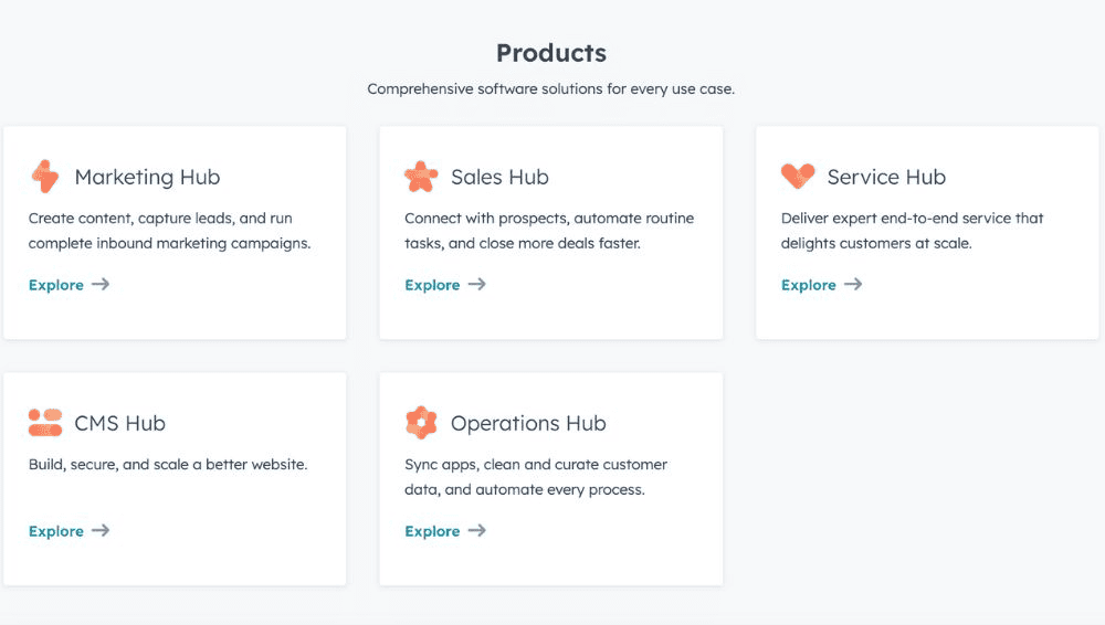 Screenshot of Hubspot's plans