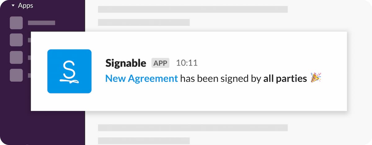 Signable slack integration screenshot, signed notification